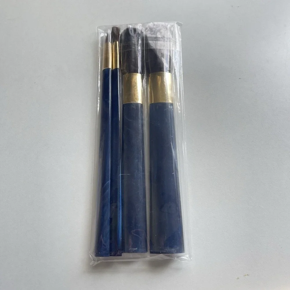Vtg 4 Set Estee Lauder Makeup Brushes Face Cheeks Eyes Powder/Bronzer Blue‎ Gold